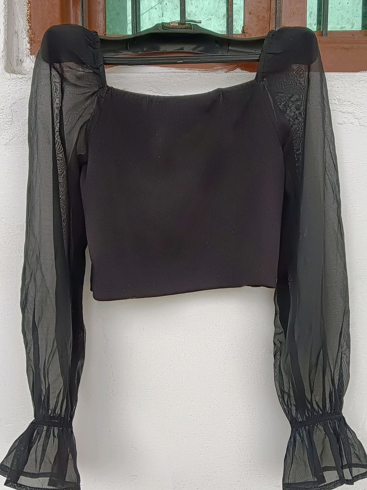 Black Fluffy Sleev Top