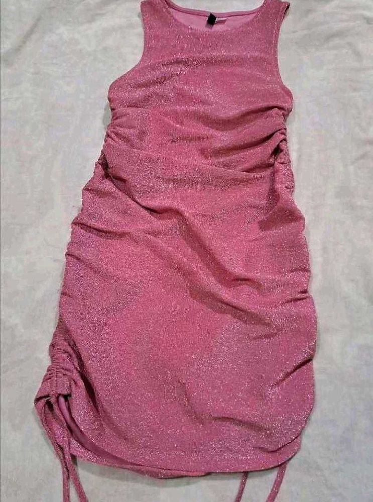 brand new (H&amp;M)Sparkly Pink Ruched Mini Dress