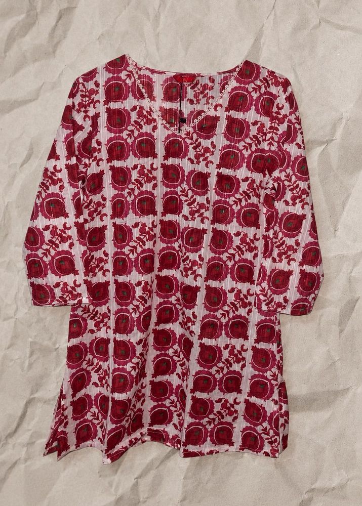 🍓Chic Red Floral Print Kurti