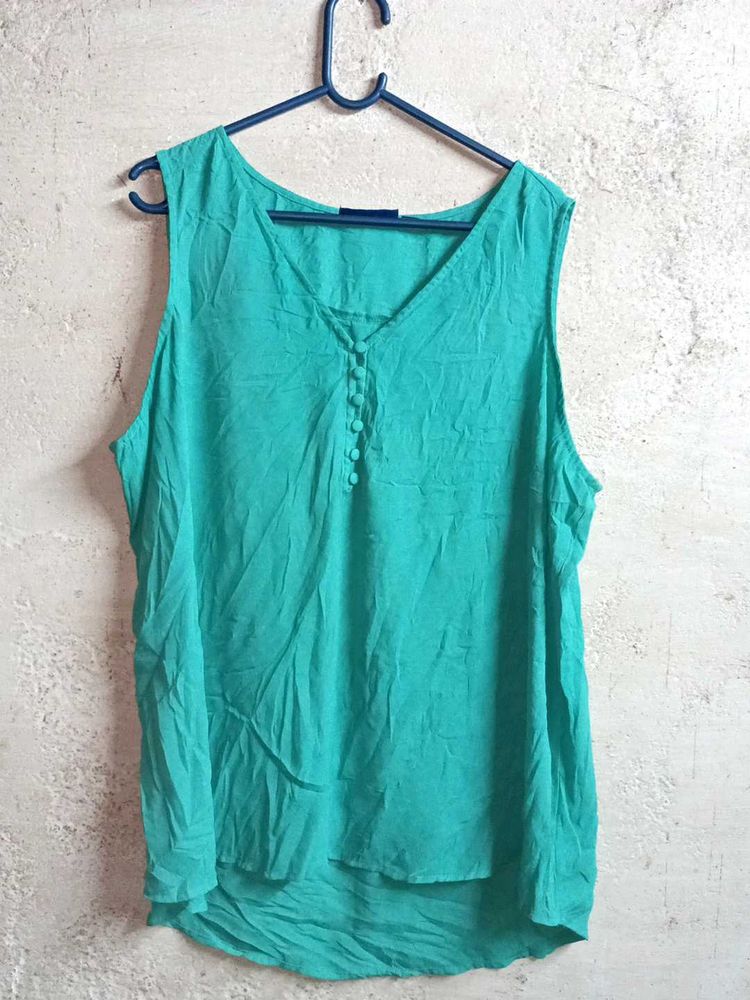 Oversized V-Neck Button-Up Top Teal Sleeveless