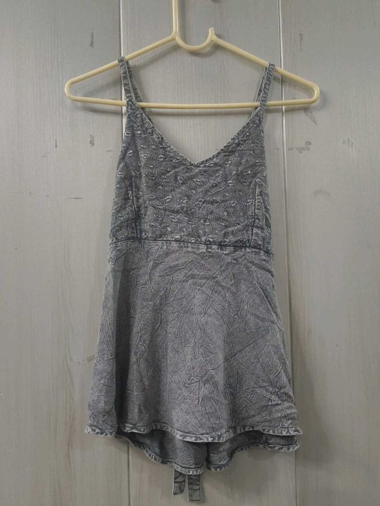 Grey Textured Strapped kurti