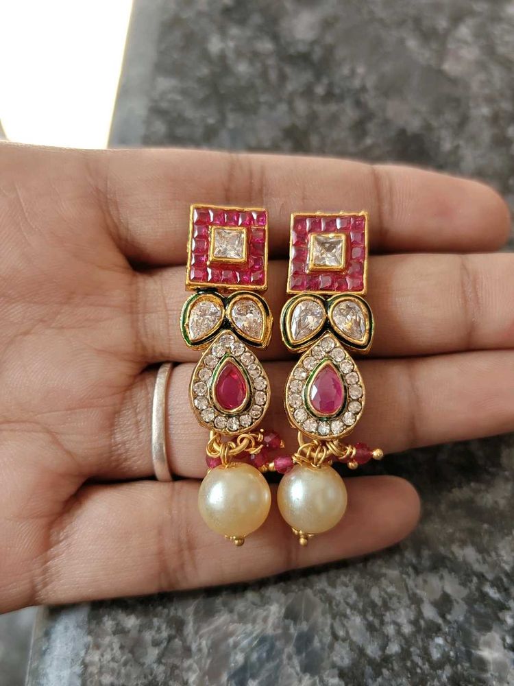Elegant Pearl and Ruby Earrings