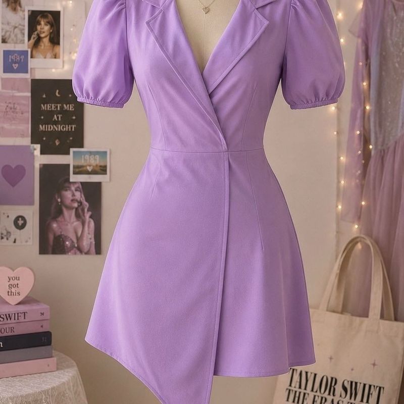 Lilac Puff Sleeve Blazer Dress