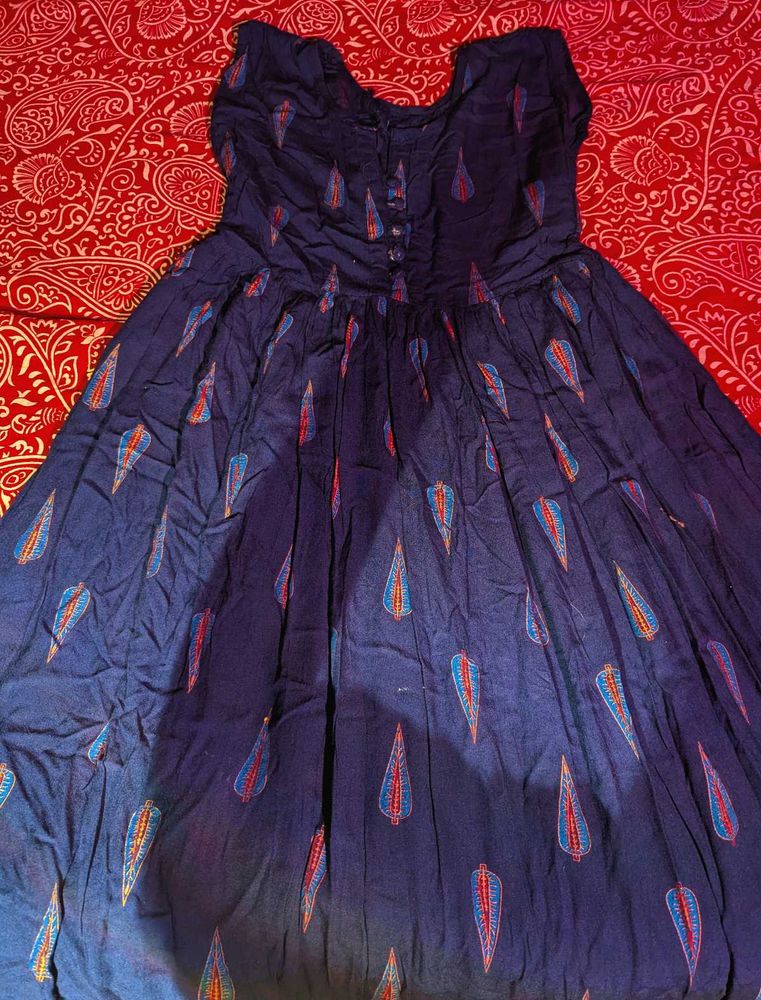 Midnight Blue Printed Cotton Dress | Comfortable C