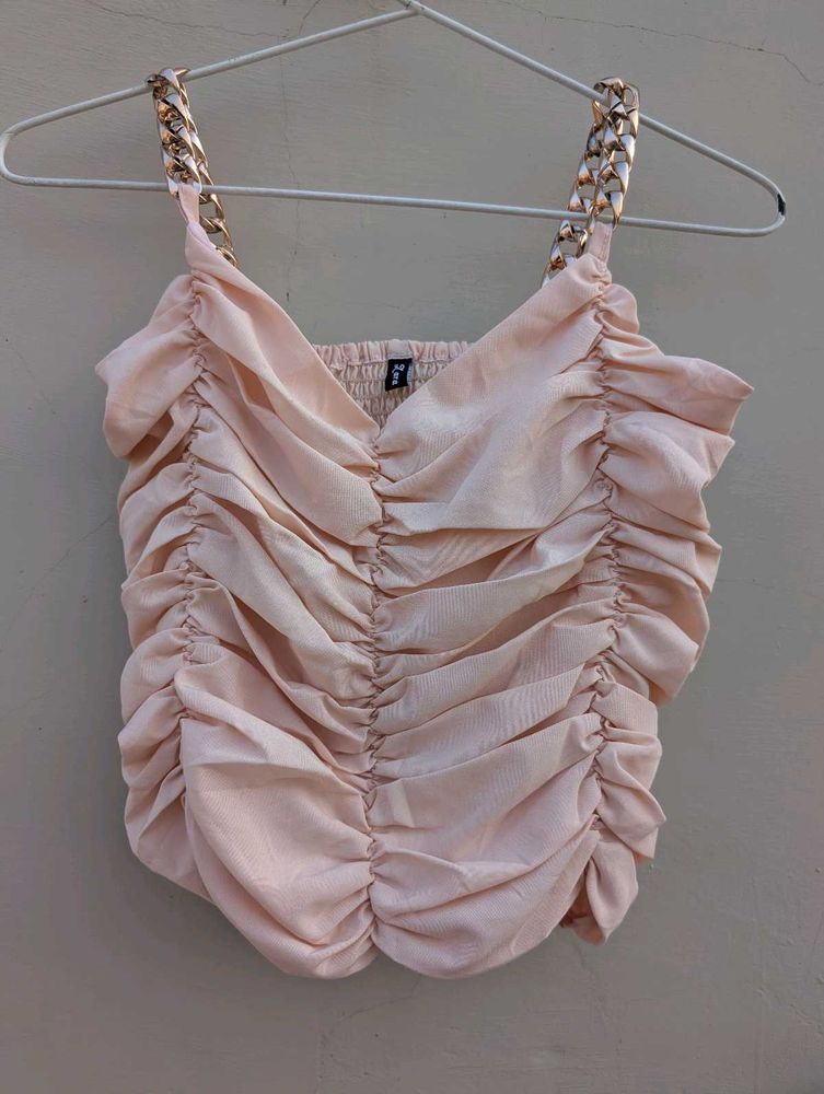 Chic Ruched Crop Top with Gold Chain Straps