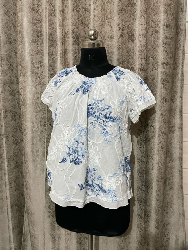 White Floral Embroidered Top