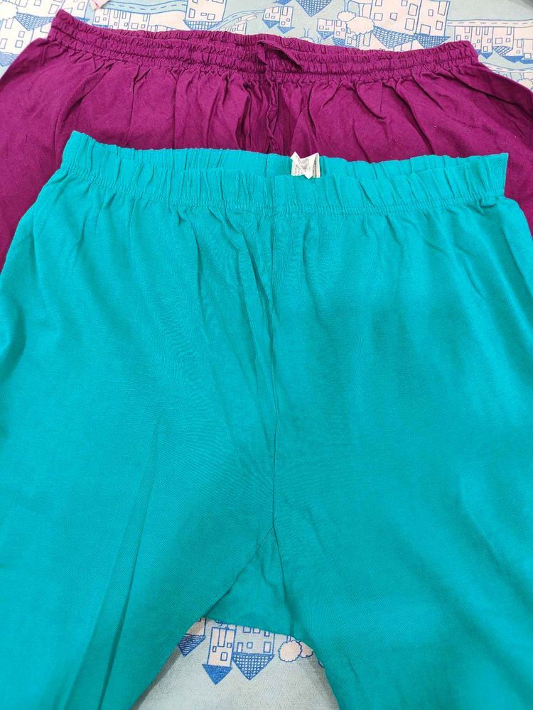 Green leggings + Purple churidar Pants 1+1