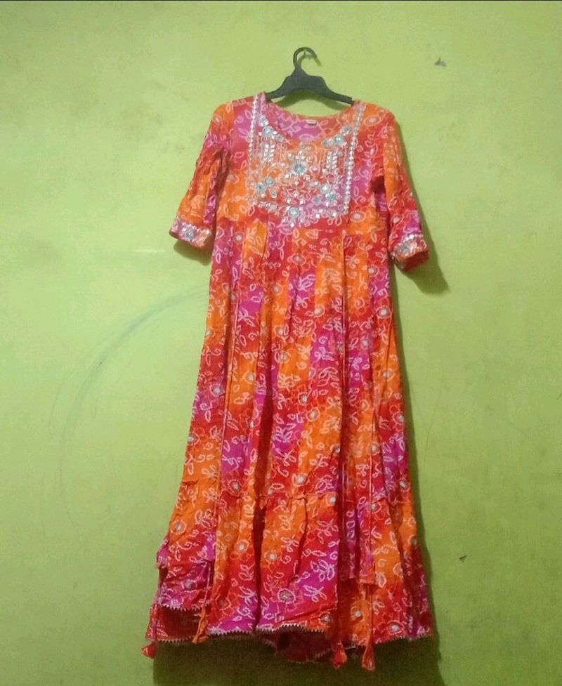 Bandhani Long Dress For Womens