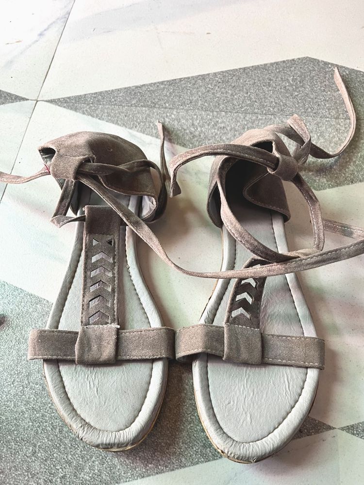 Stylish Grey Tie-Up Sandals