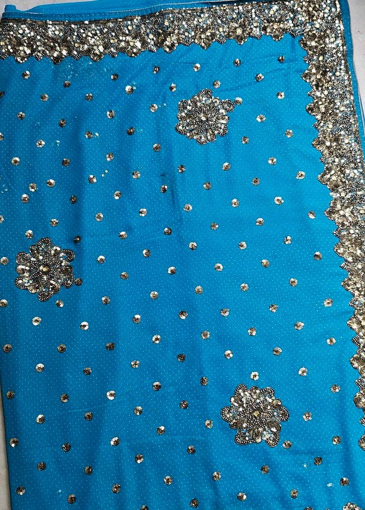 Blue handwork Saree with blouse piece