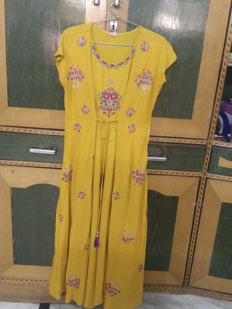 Yellow floral  Embroidered Kurta/dress