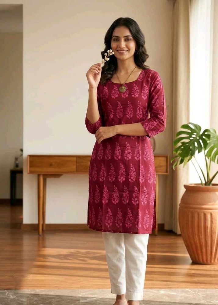 Maroon Printed Kurta