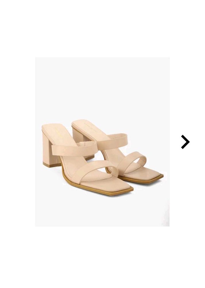 Beige Block Heel Mules