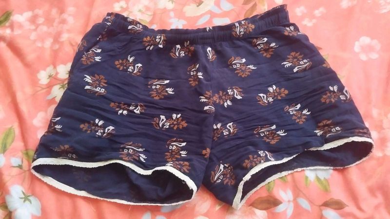 Navy Floral Print Shorts