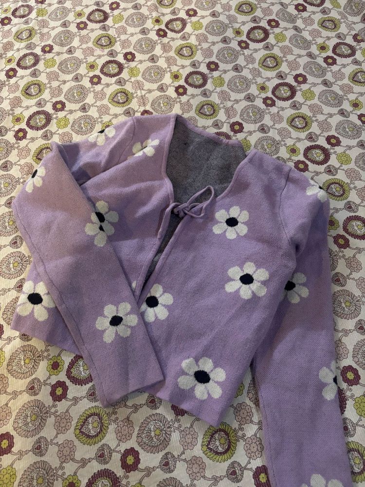 Cute Purple Floral Cardigan