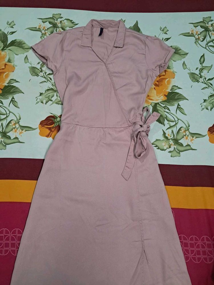 Elegant Pink Wrap Dress