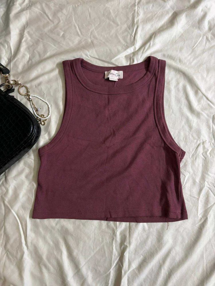 Burgundy Ribbed Crop Tank Top