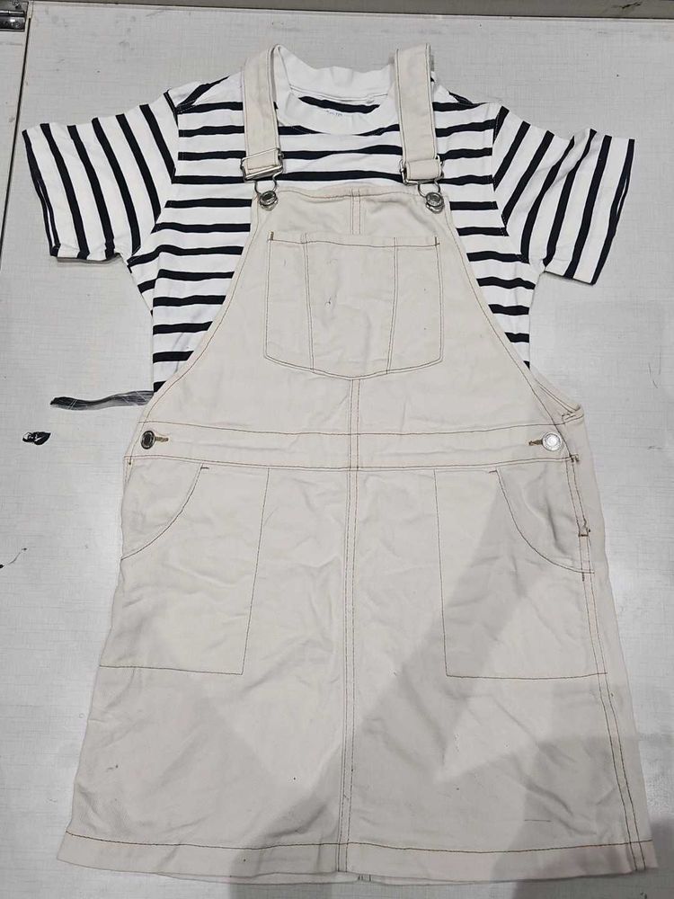 Kids Off-White Denim Overalls &amp; Striped shirt