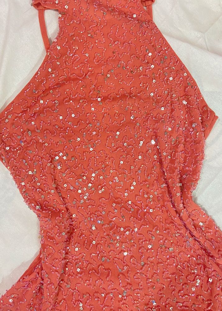 Sparkling Coral Beaded Halter Dress #freeDelivery