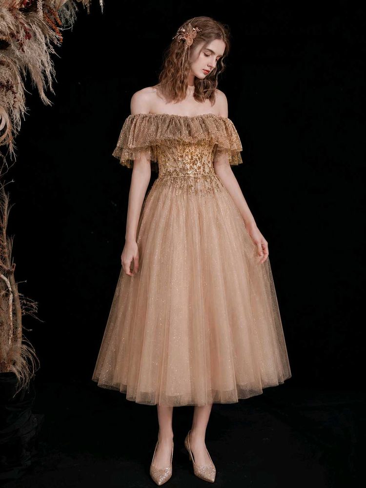 ♡ Princess elegant sparkly flared off shoulder