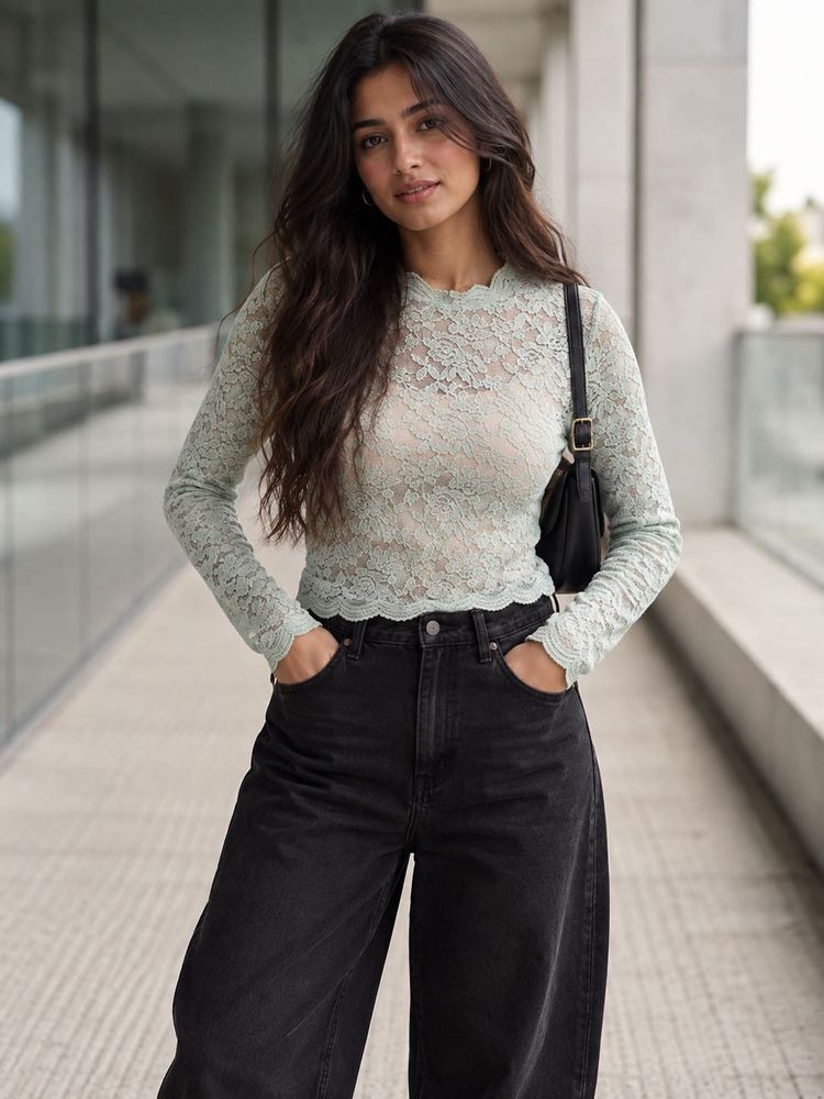 Sheer Lace Long Sleeve Top