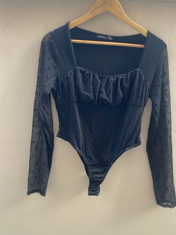 Black Mesh Dot Bodysuit