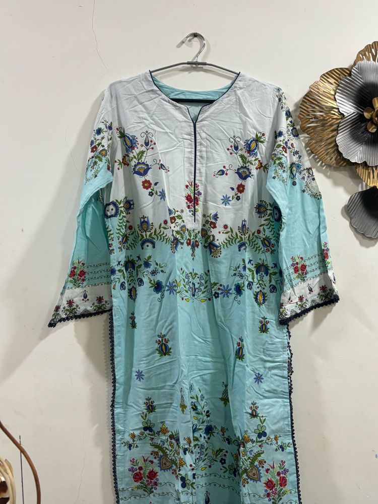 Light Blue Floral Print Kurta