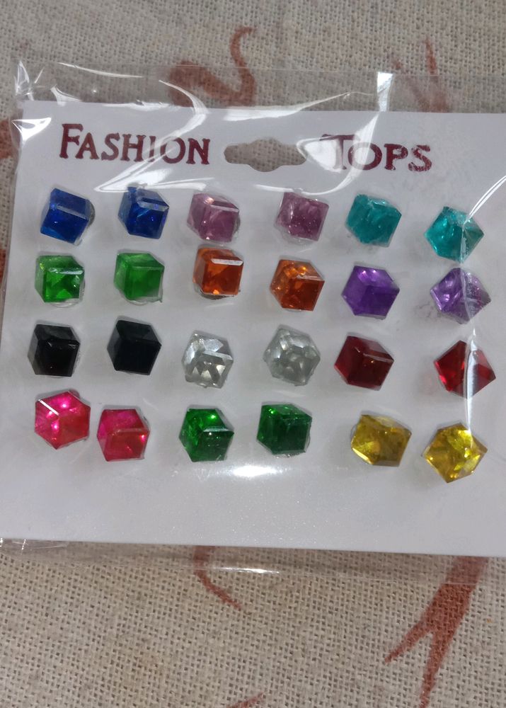 Pack Of 12 Pairs Studs Crystal Earrings