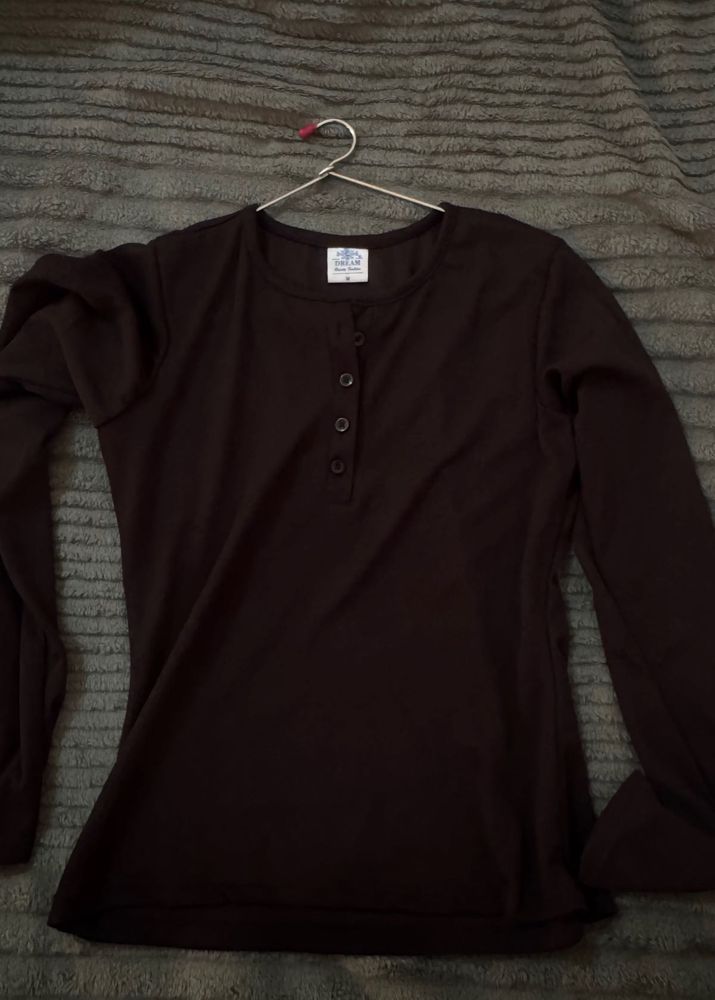 Brown Long Sleeve Henley Top