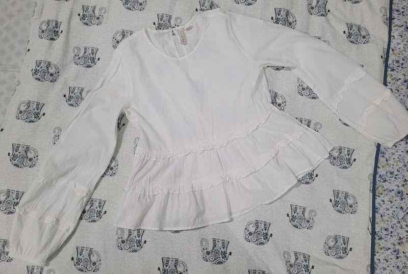 H&amp;M White Peplum Ruffle Blouse