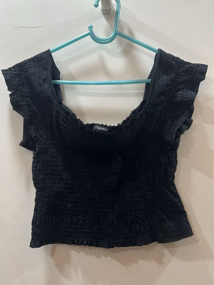 Forever 21 Black Smocked Off-Shoulder Top
