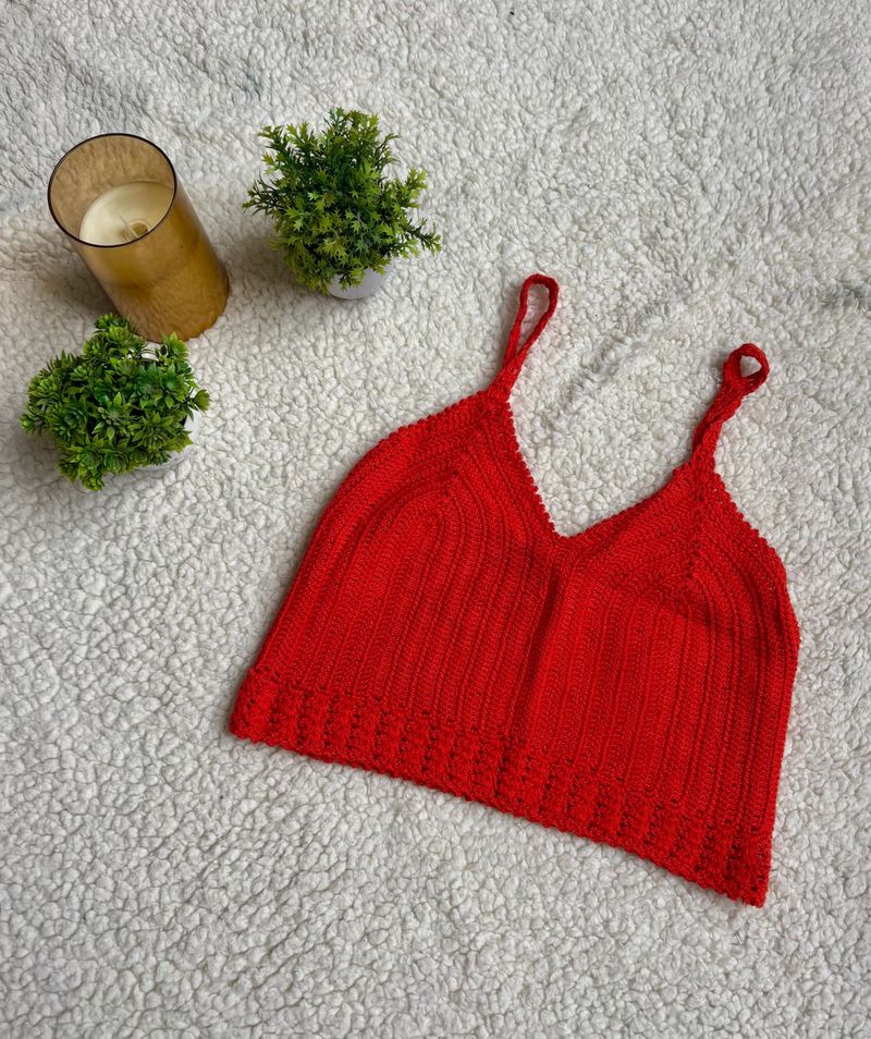 Red Crochet Knit Tank Top