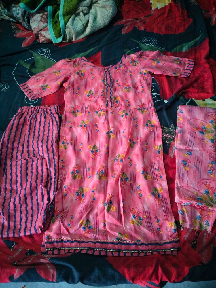 Elegant Pink Printed Kurta Set with Dupatta