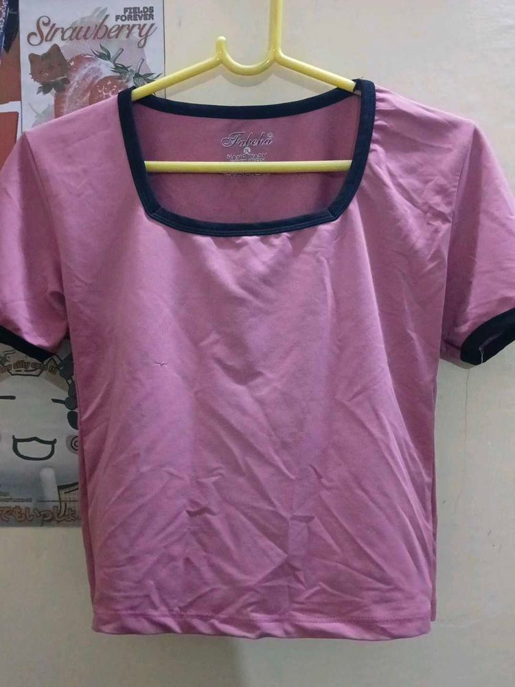 Cute Pink Square Neck T-Shirt