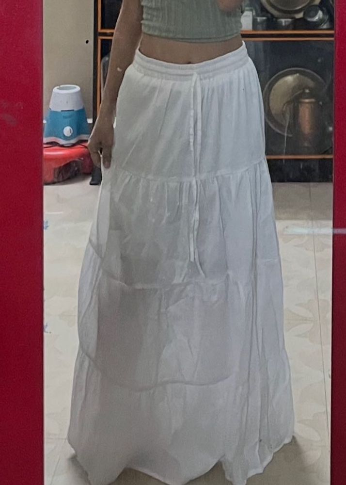 Flowy White Tiered Maxi Skirt