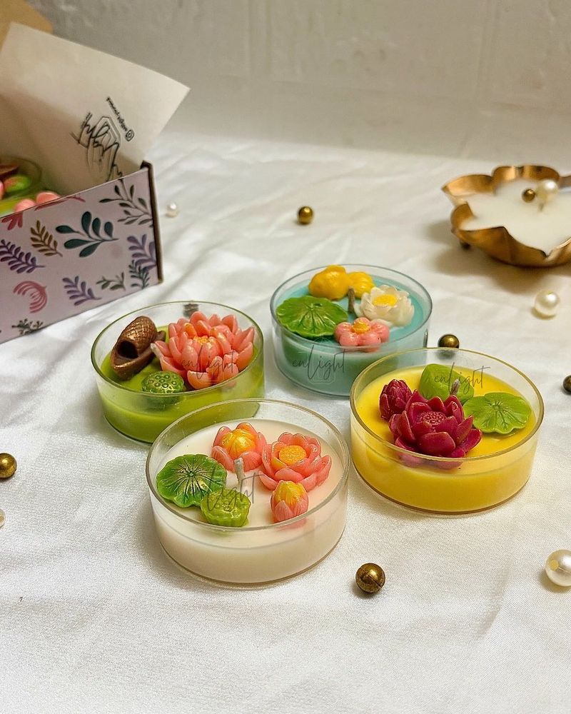 Handcrafted Lotus Scented Candles set of 4