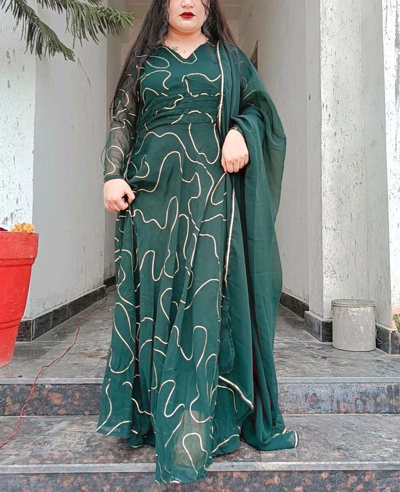 Green Gown With Dupatta