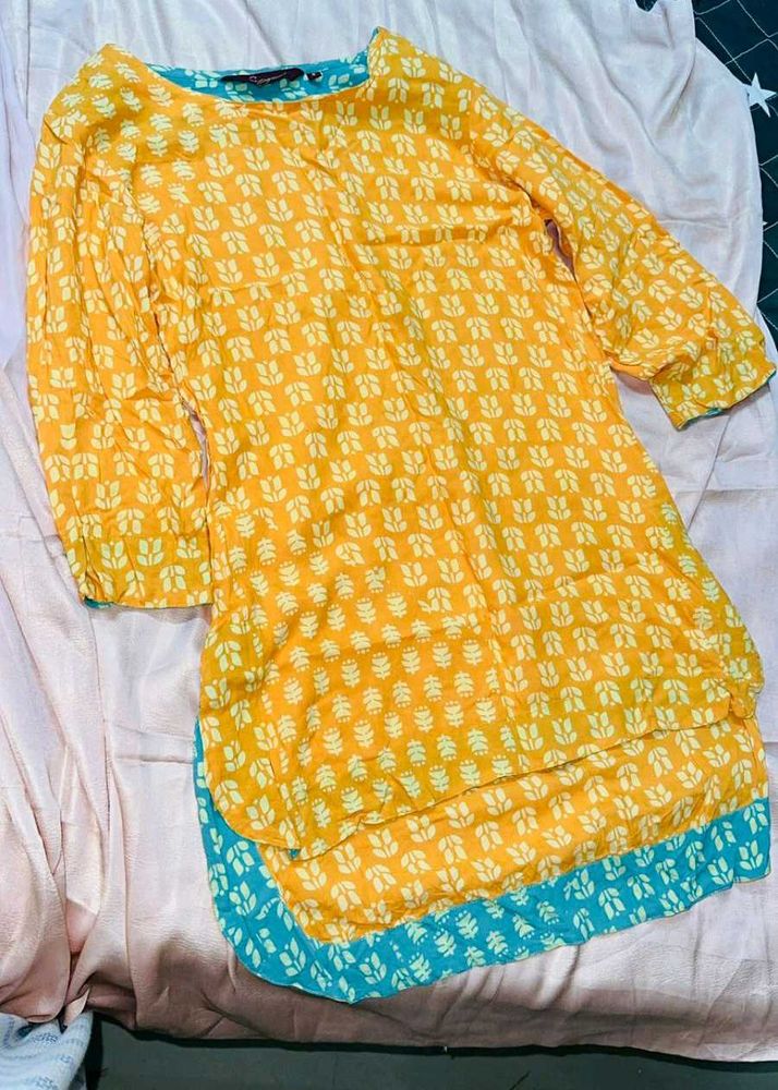 Yellow Printed Kurta