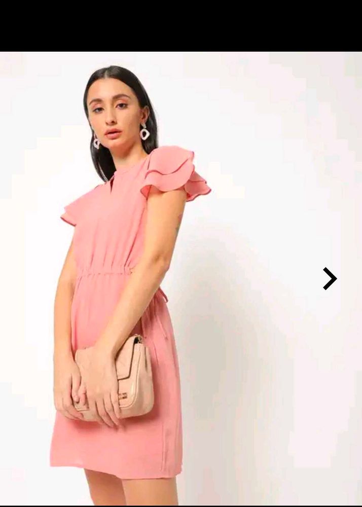 Chic Pink Ruffle Sleeve Mini Dress