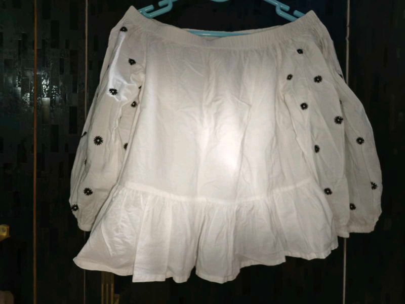 White Off-Shoulder Embroidered Top