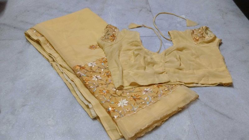 Elegant Yellow Sequence Saree with Blouse