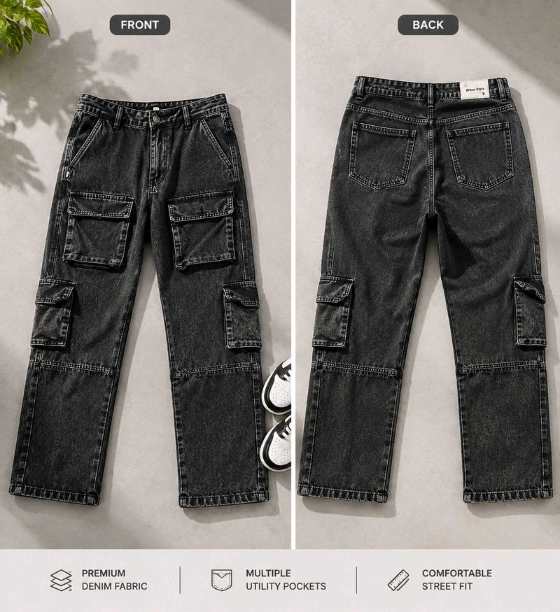 Men's Black Cargo Jeans