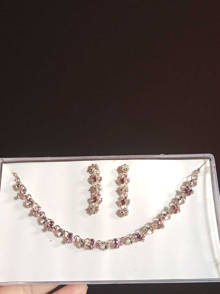 Elegant purple Stone Necklace &amp; Earrings Set