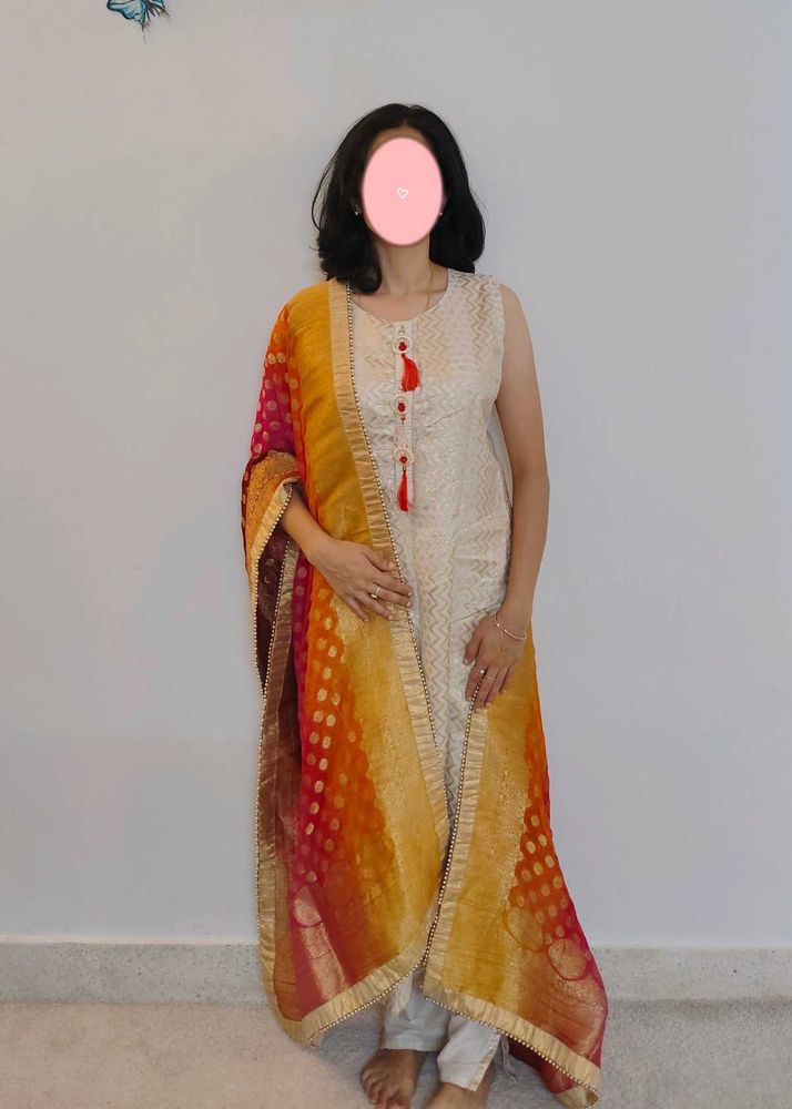 The Solstice Sunrise Silk Kurta Set with Dupatta