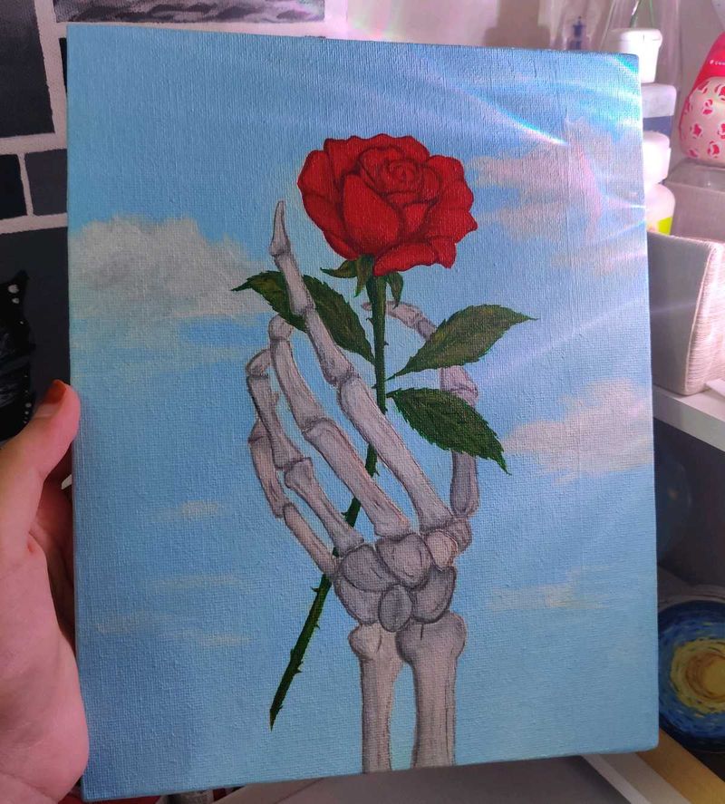 Skeleton Hand Holding Rose Painting🌹💀
