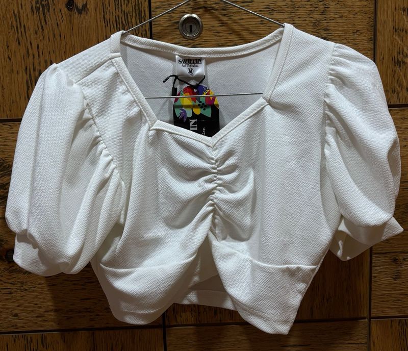 Chic White Ruched Cropped Top