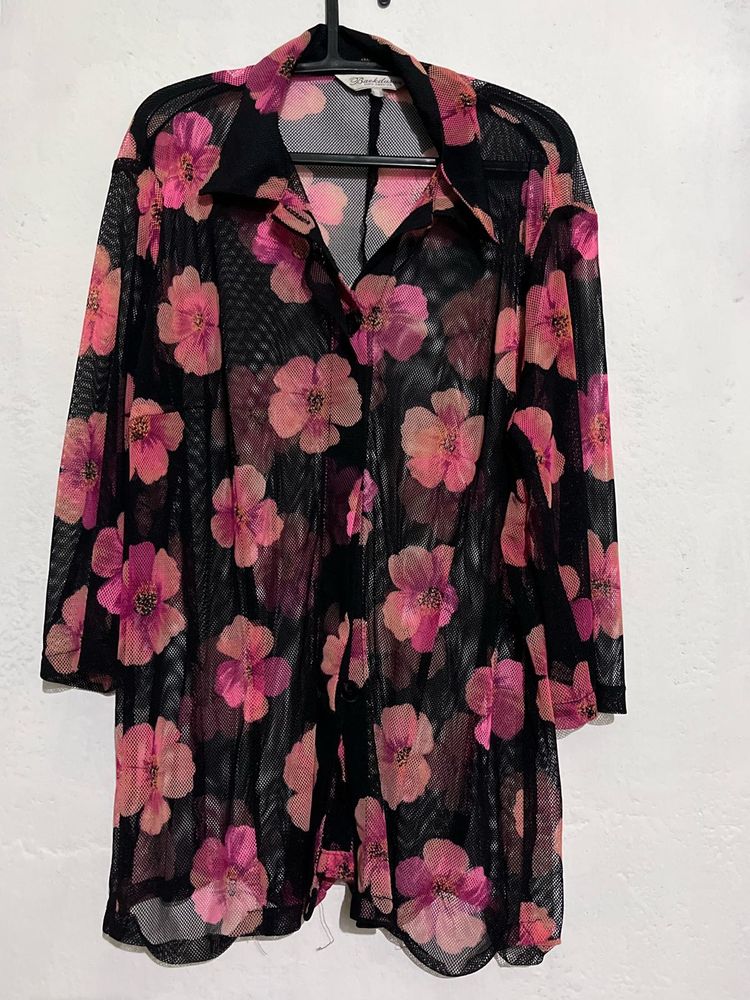 Sheer Floral Button-Up Top