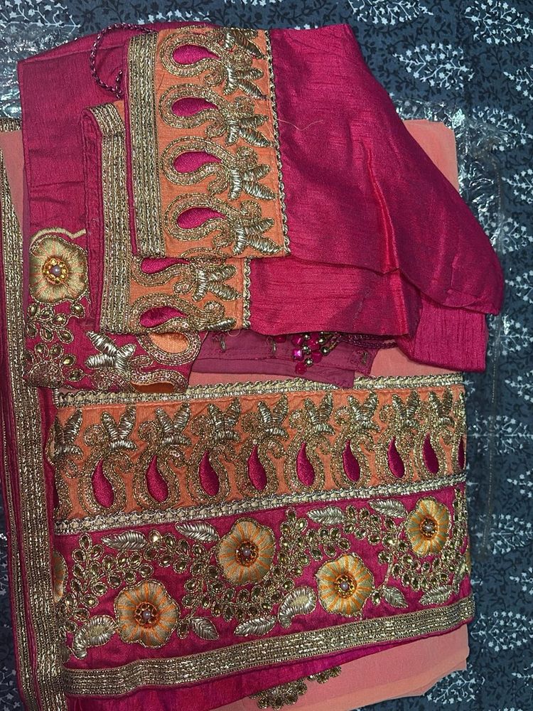 MAGENTA PEACH &amp; PINK Designer Sarree with Blouse