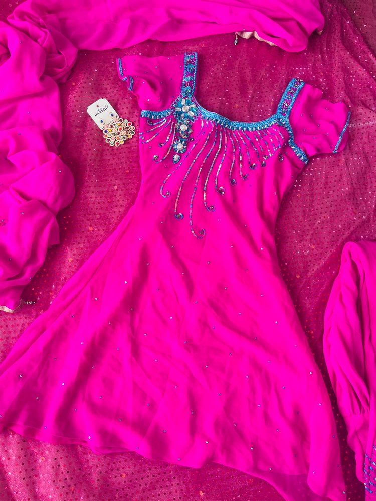 Stunning Pink Kurta Set with Embellishments