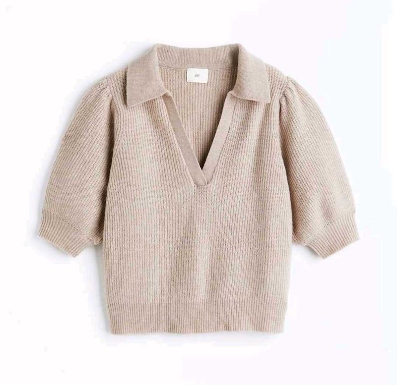 H&amp;m Beige Collared Knit Sweater